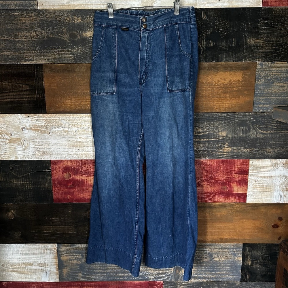 Vintage Women's Wranglers 60s 70s Flare Bell Bottoms Blue Medium Women's